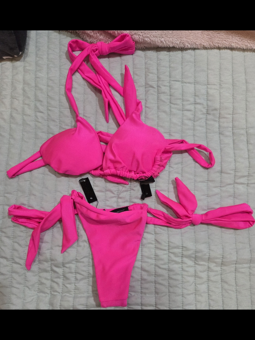 Tie-Side Bikini Set in Hot Pink - Women's Swimwear